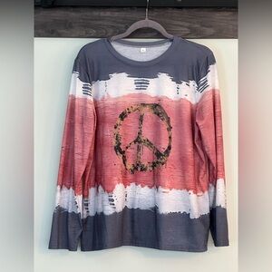 Crew neck lightweight sweatshirt, peace, tie dye, XL, easy wash & dry